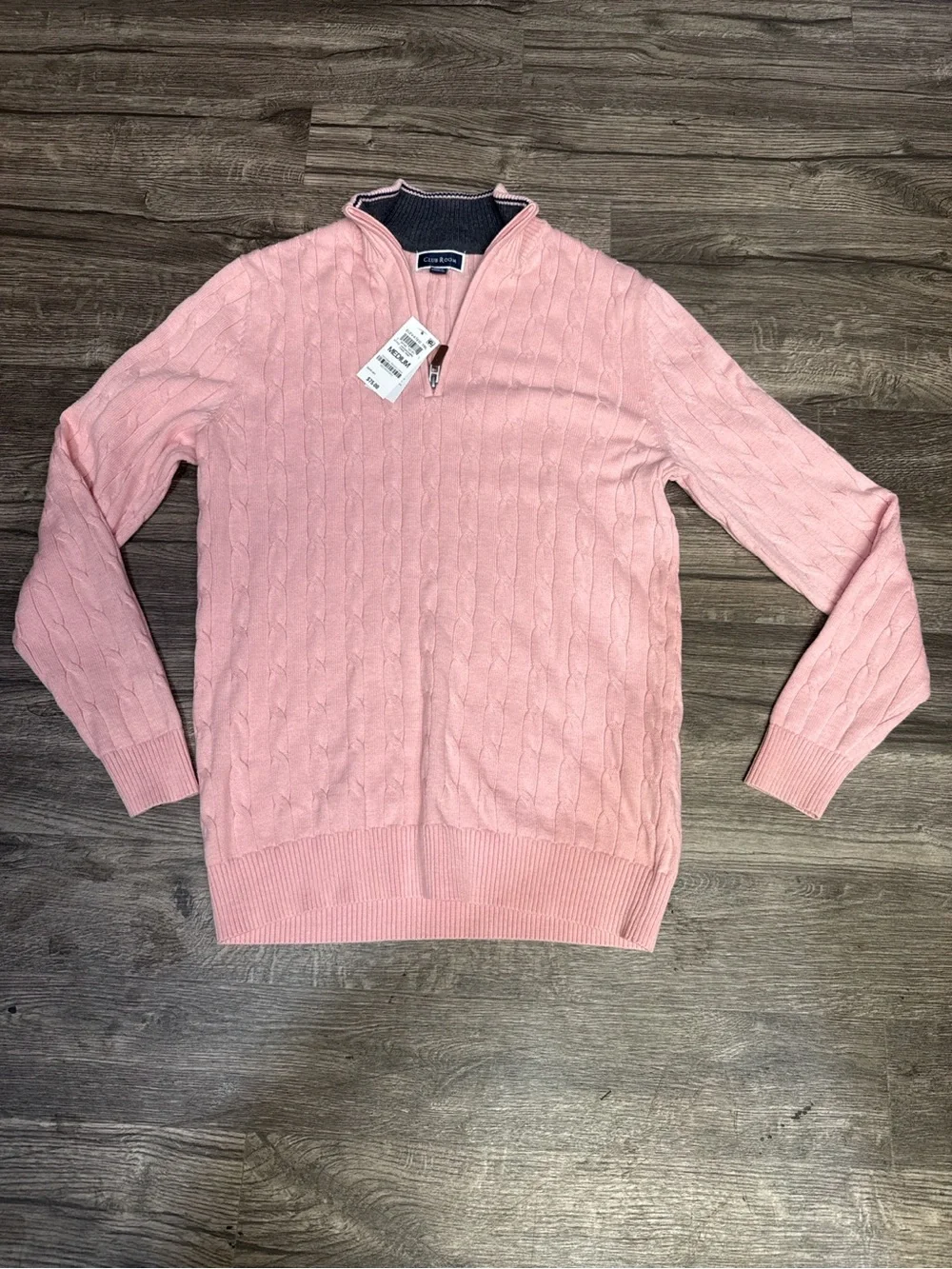 NWT Club Room Men’s Cable Knit Quarter Zip Sweater Pink Size Medium - Picture 2 of 5